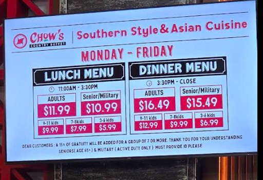 Chow's Country Buffet Restaurant Menu – Full Buffet Menu & Prices