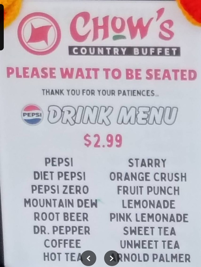 Chow's Country Buffet Restaurant Menu – Full Buffet Menu & Prices